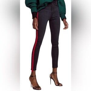 Zara Skinny Jeans in Black with Red velvet stripe
